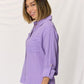 Zenana Texture Button Up Raw Hem Long Sleeve Shirt