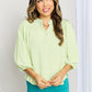 Davi & Dani Full Size Crewneck Button Down Puff Sleeve Blouse
