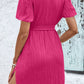 Textured Tie Belt Short Sleeve Dress