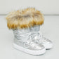 WILD DIVA Lace-Up Faux Fur Platform Snow Boots in Silver
