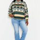Davi & Dani Cozy Weather Full Size Geometric Fuzzy Turtleneck Sweater in Green
