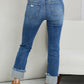 Zenana Fringe Detail Cuffed Pocket Cropped Jeans