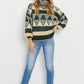 Davi & Dani Cozy Weather Full Size Geometric Fuzzy Turtleneck Sweater in Green