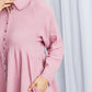 Zenana Bright and Airy Raw Edge Peplum Shirt with Pockets in Light Rose