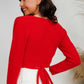 Tied Surplice Cropped Knit Pullover