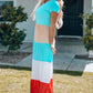 Women Color Block Round Neck Maxi Dress