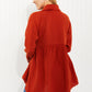 Zenana Bright and Airy Raw Edge Peplum Shirt with Pockets in Copper