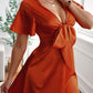 Tie Front Plunge Flutter Sleeve Mini Dress