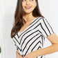Yelete Casual Living Full Size Chevron Stripe V-Neck Tee
