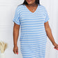 Zenana Full Size Striped V-Neck Pocket Dress in Spring Blue