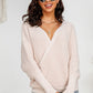 Waffle Knit Lantern Sleeve Surplice Sweater