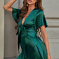 Tie Front Plunge Flutter Sleeve Mini Dress