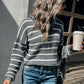 Striped Rib-Knit Quarter-Zip Collared Sweater