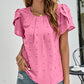 Swiss Dot Round Neck Petal Sleeve Top