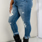 Zenana Slit Frayed Hem Distressed Jeans
