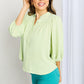 Davi & Dani Full Size Crewneck Button Down Puff Sleeve Blouse