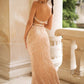 Contrast Sequin Strapless Backless Dress