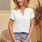 Contrast Trim Pom-Pom Detail Notched Neck Blouse