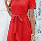 Textured Tie Belt Short Sleeve Dress