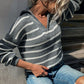 Striped Rib-Knit Quarter-Zip Collared Sweater