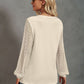 Waffle-Knit Lace Lantern Sleeve Henley Top
