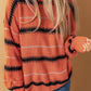 Striped Drop Shoulder Ribbed Cuff Sweater