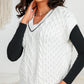 Contrast V-Neck Mixed Knit Top