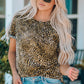 Women Leopard Short Flounce Sleeve Tee