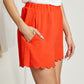 Cotton Bleu Ups and Downs Full Size Scalloped Airflow Shorts in Hot Coral