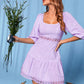 Spliced Lace Square Neck Lace-Up Dress