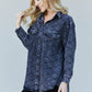 Davi & Dani Full Size Grid Curved Hem Denim Shacket