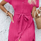 Textured Tie Belt Short Sleeve Dress