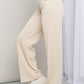 Yelete Elastic Waist Wide Leg Pants with Pockets in Ivory