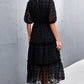 Swiss Dot Frill Trim Tiered Midi Dress (Belt Not Included)