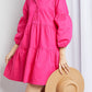Davi & Dani Full Size Buttoned Puff Sleeve Tiered Shirt Dress