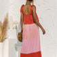 Color Block Tie Shoulder Tiered Sleeveless Dress