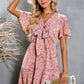 Ditsy Floral Flutter Sleeve Bow Detail Dress