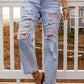 Distressed Acid Wash Straight Leg Jeans
