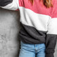 Color Block Round Neck Teddy Sweatshirt
