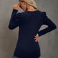 Waffle-Knit Puff Sleeve Round Neck Top