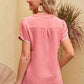Contrast Trim Pom-Pom Detail Notched Neck Blouse