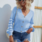 Striped Rib-Knit Lantern Sleeve Cardigan