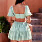 Swiss Dot Cutout Ruffle Hem Mini Dress