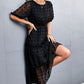 Swiss Dot Frill Trim Tiered Midi Dress (Belt Not Included)