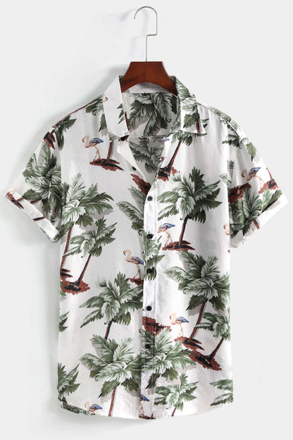 Tropical Print Button-Up Short Sleeve Shirt