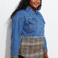 CY Fashion Porch Views Full Size Plaid Spliced Denim Jacket
