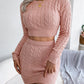 Cable-Knit Cropped Sweater and Knit Skirt Set