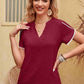 Contrast Trim Pom-Pom Detail Notched Neck Blouse