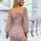 Ditsy Floral Ruched Ruffle Hem Square Neck Dress