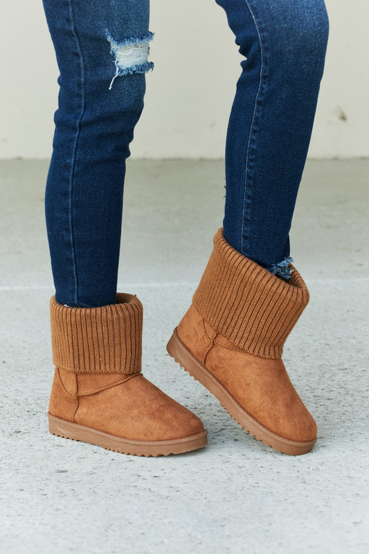 Forever Link Faux Suede Leather Rib-Knit Cuff Boots